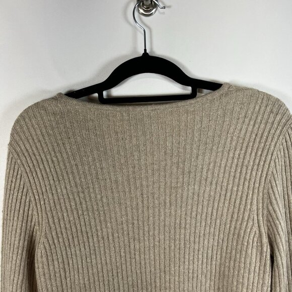 St. John Metallic Rib knit‎ sweater Women’s Size Large Wool Cashmere Tan Luxury - Picture 8 of 9